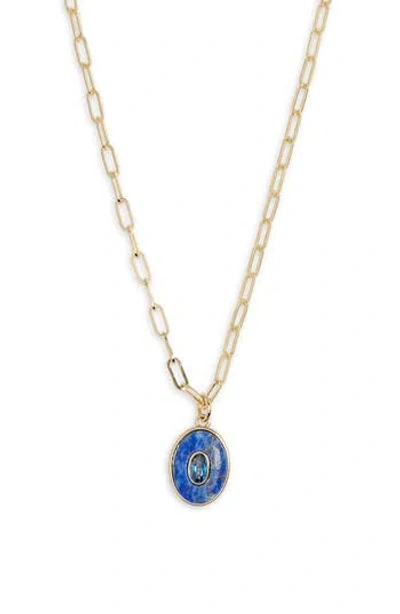 Leith Cubic Zirconia Inlay Oval Pendant Necklace In Gold