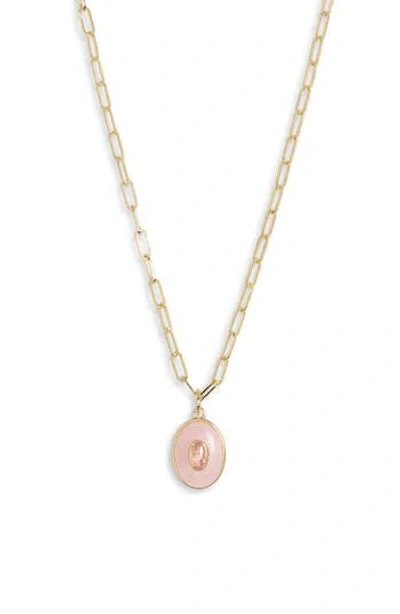 Leith Cubic Zirconia Inlay Oval Pendant Necklace In Gold