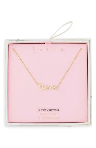 Leith Cubic Zirconia Love Script Pendant Necklace In Gold