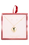 Leith Cubic Zirconia Stud Earrings & Heart Locket Set In Gold