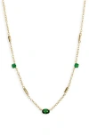 Leith Cz Station Necklace In Emerald Multi- Gold