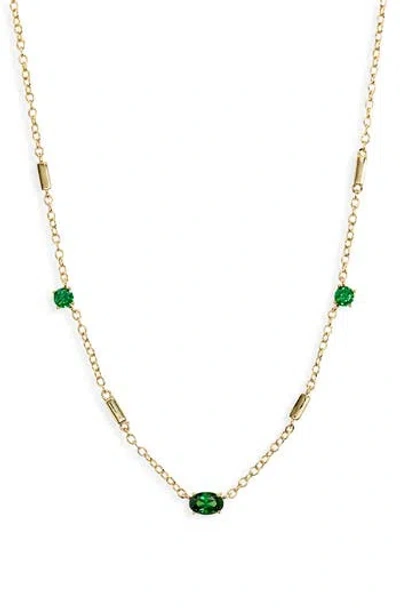 Leith Cz Station Necklace In Emerald Multi- Gold