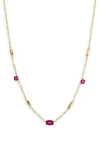 Leith Cz Station Necklace In Ruby Multi- Gold