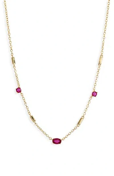 Leith Cz Station Necklace In Ruby Multi- Gold