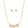 Leith Demi-fine Cubic Zirconia Heart Stud Earrings & Mom Pendant Necklace Set In Clear- Gold