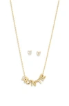Leith Demi-fine Cubic Zirconia Stud Earrings & Auntie Necklace Set In Clear- Gold