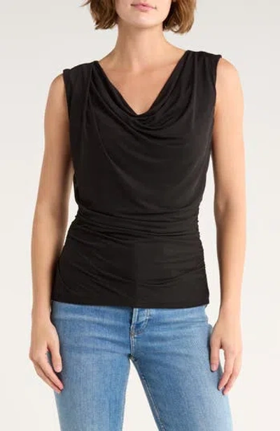 Leith Drape Front Mesh Top In Black
