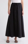 Leith Drawstring Waist Cotton Poplin Maxi Skirt In Black