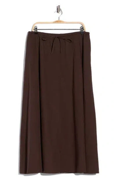 Leith Drawstring Waist Cotton Poplin Maxi Skirt In Brown