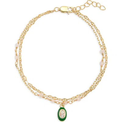 Leith Enamel Bezel Pendant Bracelet In Gold
