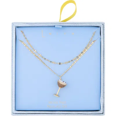 Leith Espresso Martini Pendant Layered Chain Necklace In Gold
