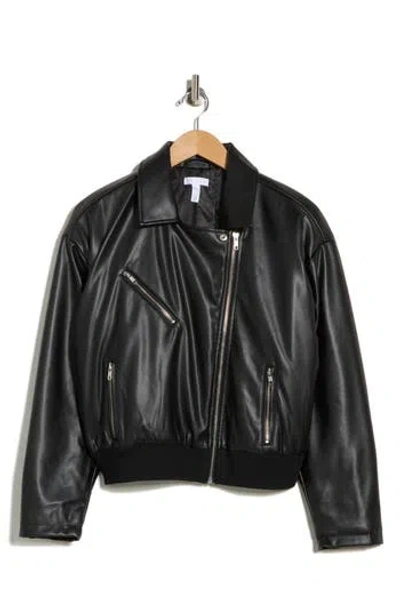 Leith Faux Leather Bomber Jacket In Black