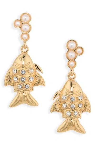 Leith Faux Pearl Fish Drop Earrings In Gold