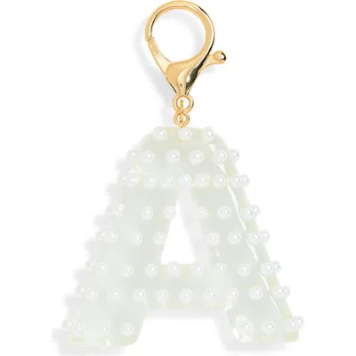Leith Faux Pearl Initial Bag Charm In White