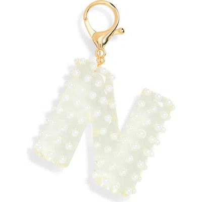 Leith Faux Pearl Initial Bag Charm In White