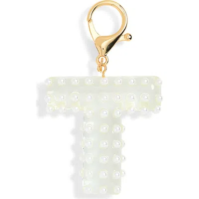 Leith Faux Pearl Initial Bag Charm In White