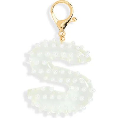 Leith Faux Pearl Initial Bag Charm In White
