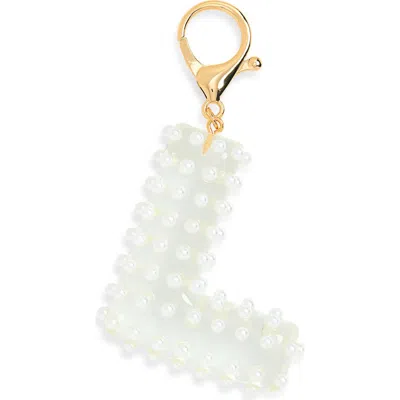 Leith Faux Pearl Initial Bag Charm In White