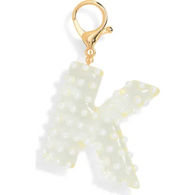 Leith Faux Pearl Initial Bag Charm In White