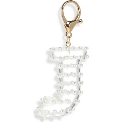 Leith Faux Pearl Initial Bag Charm In White