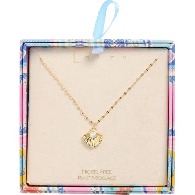 Leith Faux Pearl Shell Pendant Necklace In White- Gold