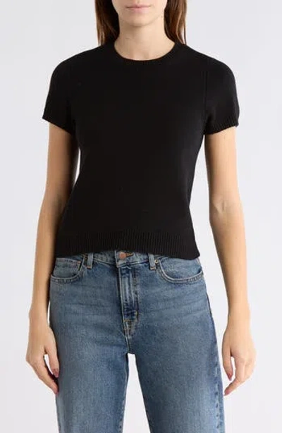 Leith Favorite Short Sleeve Sweater In Black