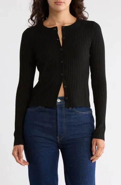 Leith Fitted Button Front Cardigan In Black