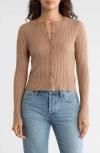 Leith Fitted Button Front Cardigan In Brown