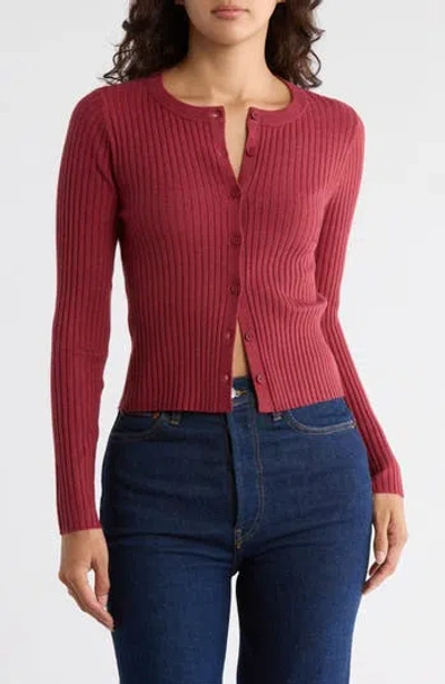 Leith Fitted Button Front Cardigan In Red
