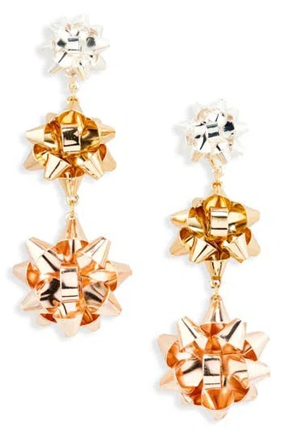 Leith Gift Bow Tiered Drop Earrings In Gold