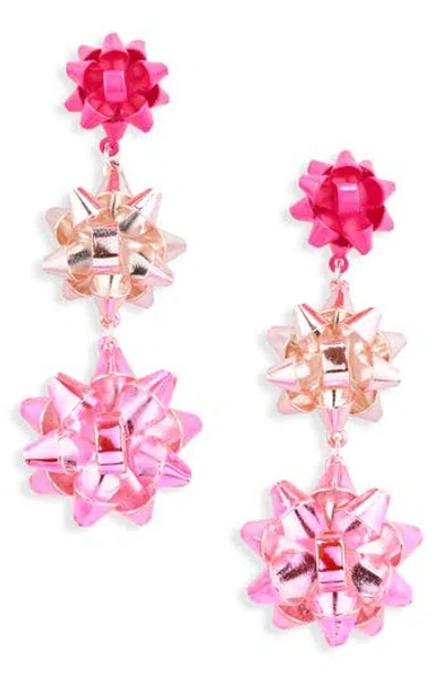 Leith Gift Bow Tiered Drop Earrings In Pink