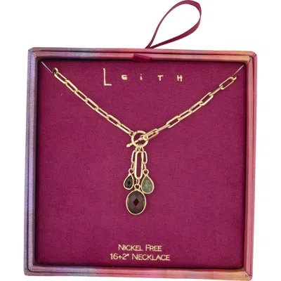 Leith Glass Pendant Toggle Necklace In Green Multi- Gold
