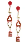 Leith Glitter Enamel Love Drop Earrings In Red Multi- Gold