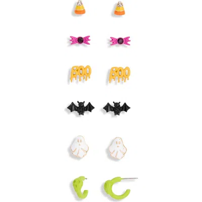 Leith Halloween Set Of 6 Stud & Hoop Earrings In Orange Multi- Gold