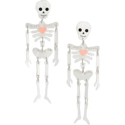 Leith Halloween Skeleton Drop Earrings In White- Silver
