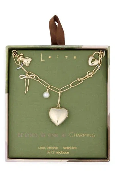Leith Heart & Bow Charm Necklace In Gold
