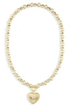 Leith Heart Pendant Toggle Chain Necklace In Clear- Gold