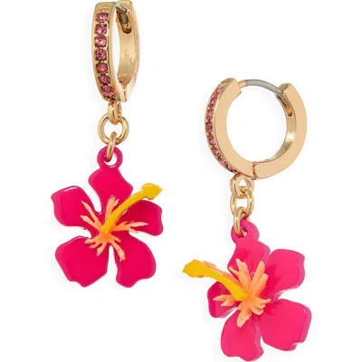 Leith Hibiscus Drop Huggie Hoop Earrings In White