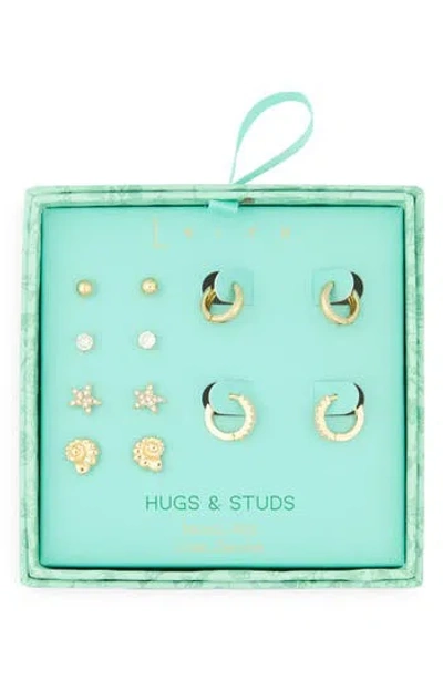 Leith Hugs & Studs Set Of 6 Cubic Zirconia Sealife Earrings In Gold