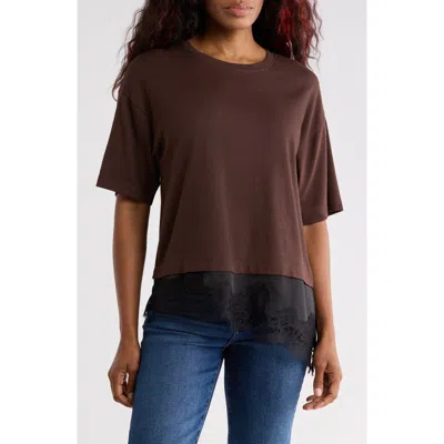 Leith Lace Hem Knit Top In Brown Seal