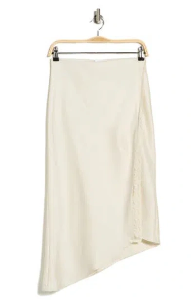 Leith Lace Trim Satin Midi Skirt In White