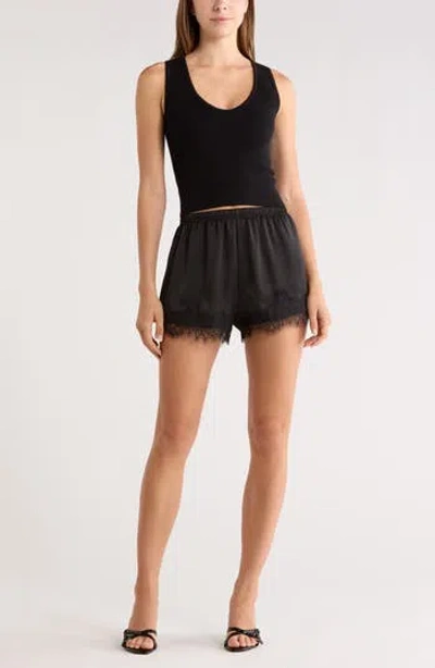 Leith Lace Trim Satin Shorts In Black