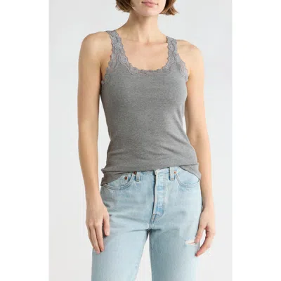 Leith Lace Trim Tank In Gray