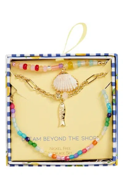 Leith Layered Fish Charm Beaded Necklace In Pink