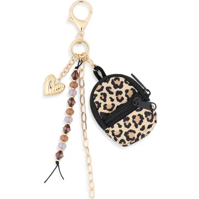 Leith Leopard Heart Bag Charm In Brown