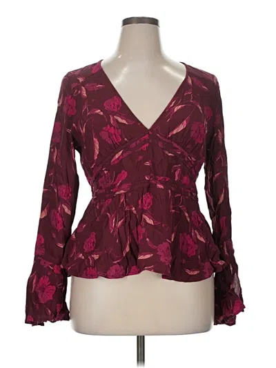 Pre-owned Leith Long Sleeve Blouse In Burgundy