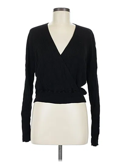 Pre-owned Leith Long Sleeve Top Black Plunge Neckline Tops