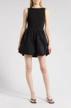 Leith Mixed Media Bubble Hem Tank Dress In Black