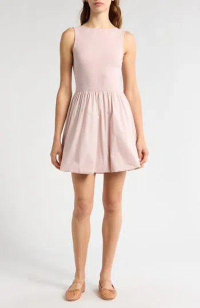 Leith Mixed Media Bubble Hem Tank Dress In Pink Sepia