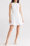 Leith Mixed Media Bubble Hem Tank Dress In White